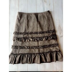 LOFT Ann Taylor Size 14 Brown Wool Tiered Ruffle A-Line Side Zip Skirt 0636
